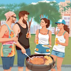 Illustration Grillfest mit freunden Portrait personalisiert